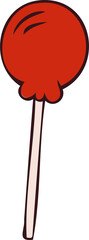 Flat design is showing red lollipop on white stick with scalloped base, transparent background