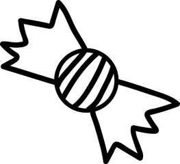 Stylized wrapped candy icon featuring black line art with striped center on transparent background