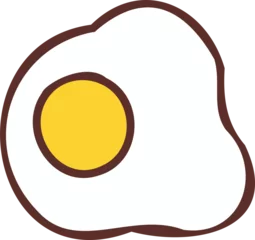 Fotobehang Eieren Stylized fried egg floating on transparent background, showcasing cartoon-like flat design  © vectorfusionart