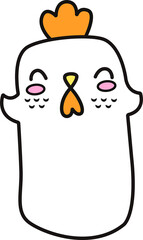 flat-design cartoon chicken is standing on transparent background with orange comb and pink cheeks