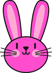 Stylized pink rabbit head is floating on transparent background, featuring bold ears and whiskers