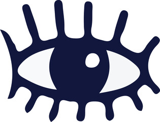 Showing abstract eye icon featuring dark navy pupil highlight, spiky lashes, transparent background
