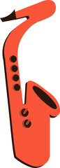 Stylized orange saxophone floating on transparent background showing flat design with brown keys