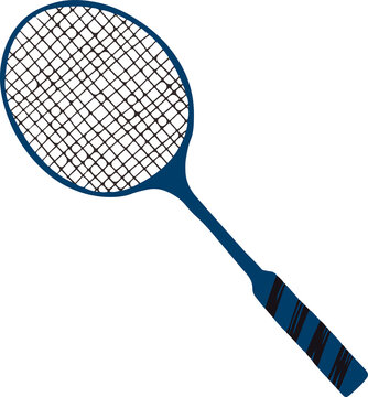 Fototapeta Stylized illustration showing tennis racket on transparent background with blue frame, striped grip