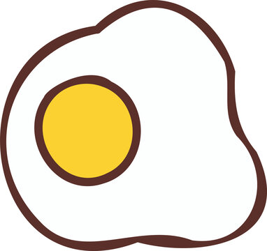 Stylized fried egg floating on transparent background, showcasing cartoon-like flat design