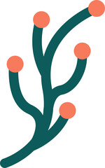 Naklejka premium Flat design graphic is showing teal branching stems ending in coral nodes on transparent background