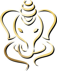 Abstract gold line art elephant head is showing smooth curves in vector art, transparent background