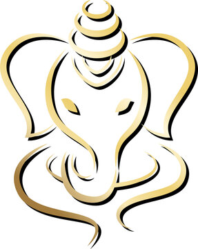 Fototapeta Abstract gold line art elephant head is showing smooth curves in vector art, transparent background