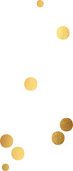 Stylized gold discs are floating on transparent background, showcasing metallic confetti texture