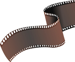 Fototapeta premium Brownish 35mm filmstrip is curling in flat style with sprocket holes on transparent background
