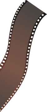 Film strip is twisting with sprocket holes on transparent background, flat design