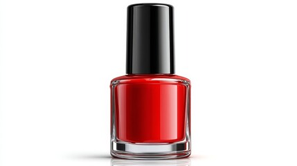Vibrant red nail polish in a glass bottle, pop of color for stylish fingernails