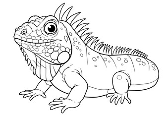 Fototapeta premium iguana cartoon outline line art coloring page for adult children's kids, vector illustration, white background