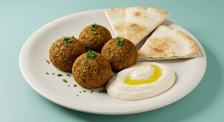 Falafel Plate Photograph with Hummus and Pita Bread