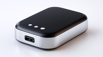 Wireless router and mobile phone charger, essential black electronic devices for modern digital communication, on a clean white background