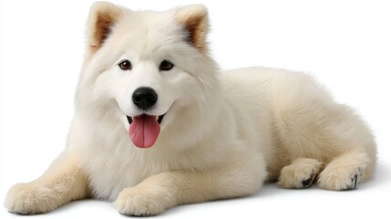 Adorable white dog enjoys a relaxing moment with tongue out, charming canine portrait