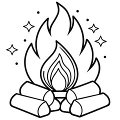 Enchanting Campfire Illustration: A Crackling Blaze Under a Starry Sky, Perfect for Outdoor Adventure and Cozy Designs. Embrace the Warmth and Magic of Nature with this Captivating Art Piece.