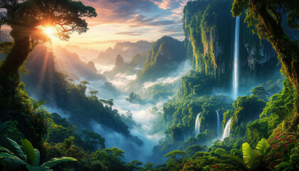 Fantastic landscape at sunrise.
