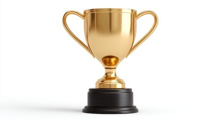 Shining golden trophy on white background, a symbol of achievement, victory and success