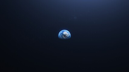Earth from space view showing continents and oceans against dark background