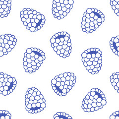 Seamless pattern with cute outline raspberries. Doodle print for banner, wallpaper, textile, wrapping paper, background, cards. Vector illustration in flat style