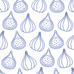 Seamless pattern with cute outline figs. Doodle fruits print for banner, wallpaper, textile, wrapping paper, background, cards. Vector illustration in flat style