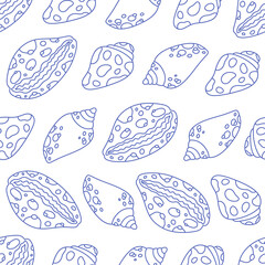 Seamless pattern with cute outline sea shells. Doodle print for banner, wallpaper, textile, wrapping paper, background, cards. Vector illustration in flat style