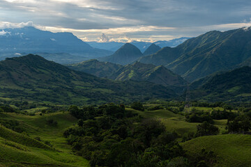 Colombian mountains, grazing landscape and coffe