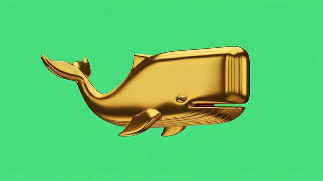 Rotating whale bitcoin emblem on green screen background
