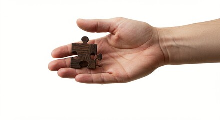 A wooden puzzle piece rests on a hand, symbolizing problem-solving, collaboration, or finding the right fit in a solution.