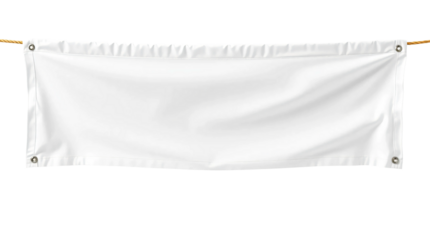 Blank white textile banner with rope isolated on transparent background