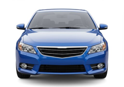 Front view of a blue sedan car isolated on white background