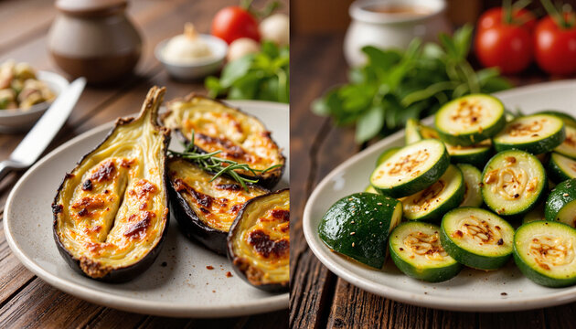 Grilled eggplant and zucchini recipe. Delicious grilled vegetables, eggplant halves and zucchini slices, seasoned with herbs.  Simple grilled vegetables recipe for healthy summer meals