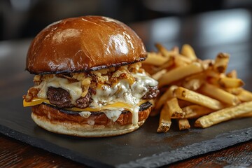 Best cheeseburger with french fries gourmet burger delicious burger food photography burger restaurant style