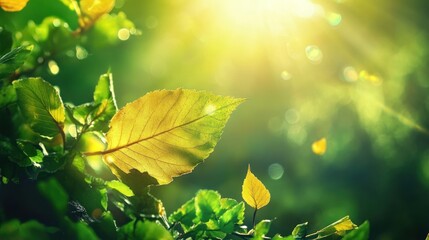 Vibrant autumn leaves bathed in sunlight