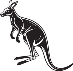 Fototapeta premium A black and white kangaroo silhouette in vector style, set against a clean white background