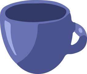 Stylized purple-blue mug is floating on transparent canvas, showing gradient shading and highlights