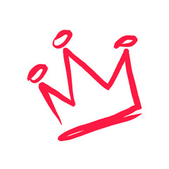 Stylized red crown outline is tilting in flat design with brush style peaks, background transparent