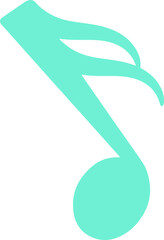 Flat design turquoise musical note graphic is floating on transparent background