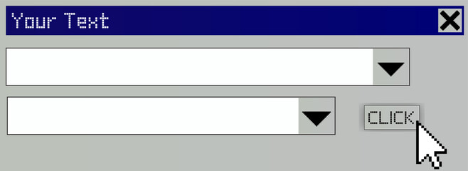Pixel-art interface window is showing form fields and clickable button, transparent background