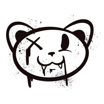 Fototapeta Stylized cat head is dripping paint and ink splatters in graffiti style on transparent background