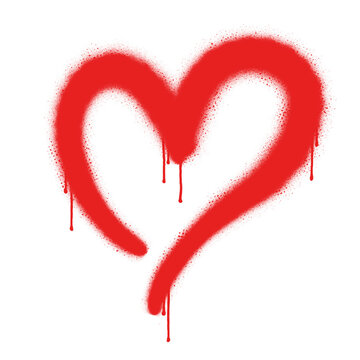 Graffiti dripping red heart symbol is appearing on transparent backdrop showing textured strokes