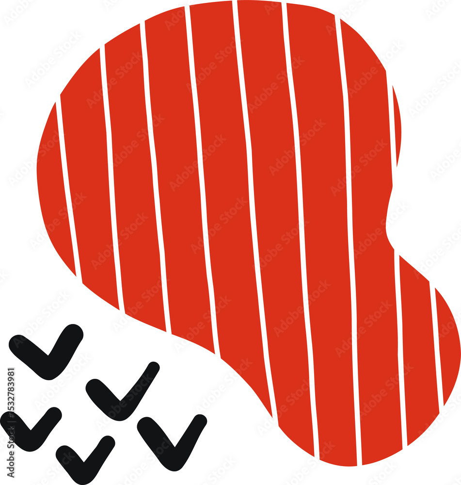 Poster red shape with stripes is floating with black check marks on transparent background in flat design