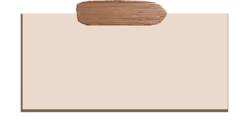 Blank note card is floating in flat design, attached by brown tape strip on transparent background