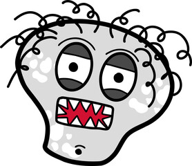 Flat design germlike creature is appearing on transparent background showing jagged teeth and cilia