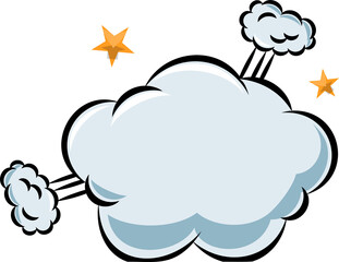 Fototapeta premium Cartoon-style cloud is floating on transparent background showing 3 linked puffs and golden stars