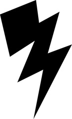 Black stylized lightning bolt is striking in flat vector design, with transparent background