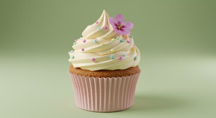 Photograph of a Cupcake with Flower Decoration
