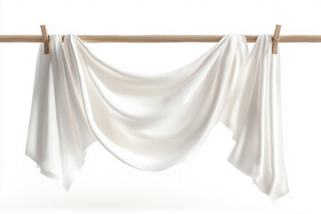 Traditional wooden clothesline with clothes hangers on white background