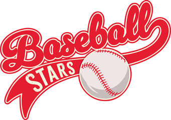 Showing baseball logo in vector on transparent background with red cursive text and white baseball